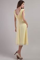 V Neckline Tea-length Yellow Chiffon Short Dress For Prom Party