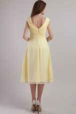 V Neckline Tea-length Yellow Chiffon Short Dress For Prom Party