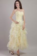 Prom Dress Side Beaded Light Yellow Ruffles Organza Skirt