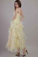 Prom Dress Side Beaded Light Yellow Ruffles Organza Skirt