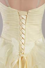 Prom Dress Side Beaded Light Yellow Ruffles Organza Skirt