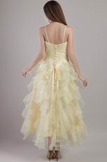 Prom Dress Side Beaded Light Yellow Ruffles Organza Skirt