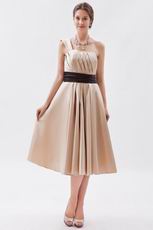 Modest One Shoulder Tea Length Short Prom Dress With Black Belt