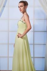 Polychrome Chapel Train Lime Yellow Green Chiffon Prom Dress