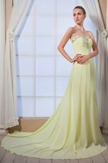 Polychrome Chapel Train Lime Yellow Green Chiffon Prom Dress