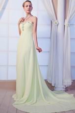 Polychrome Chapel Train Lime Yellow Green Chiffon Prom Dress