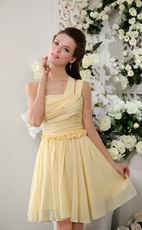 Light Yellow One Shoulder Knee Length Sweet 16 Dress