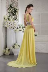 Halter Yellellow Chiffon Custom Fit Prom Dress With Crystal Belt