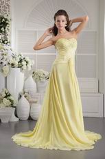 Beaded Sweetheart Yellow Chiffon Designer Prom Dress With Split