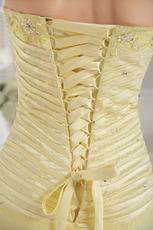 Beaded Sweetheart Yellow Chiffon Designer Prom Dress With Split