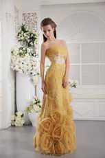 Goldenrod Prom Dresses With Handmade Rolled Flowers Bottom