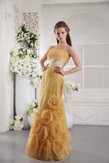 Goldenrod Prom Dresses With Handmade Rolled Flowers Bottom