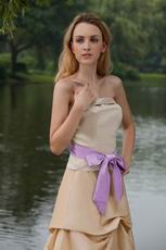 Bubble Skirt Champagne Formal Prom Dress With Lilac Sash