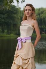 Bubble Skirt Champagne Formal Prom Dress With Lilac Sash