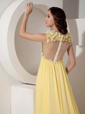 V-neck Sequin Light Yellow Prom Dress With Handcrafted Flowers