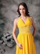 Empire Halter Sun Orange Chiffon 2014 Prom Celebrity Dress