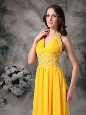 Empire Halter Sun Orange Chiffon 2014 Prom Celebrity Dress