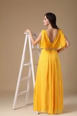 Top Designer V Neck Floor-length Golden Chiffon Prom Dress