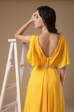 Top Designer V Neck Floor-length Golden Chiffon Prom Dress