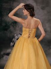 Modest V-neck Dark Yellow Organza Puffy Quinceanera Ball Gown