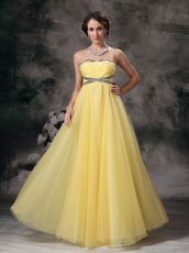 Strapless Backless Moon Yellow Tulle Prom Party Dress