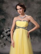 Strapless Backless Moon Yellow Tulle Prom Party Dress