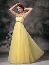 Strapless Backless Moon Yellow Tulle Prom Party Dress