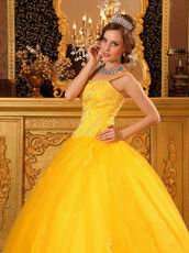 Bright Gold Yellow Quinceanera Dress With Spaghetti Straps