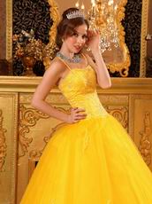 Bright Gold Yellow Quinceanera Dress With Spaghetti Straps