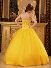 Bright Gold Yellow Quinceanera Dress With Spaghetti Straps