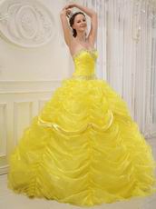 Bright Canary Yellow Picks-up Quinceanera Dress With Beading