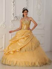 Gold Princess Women Quinceanera Dress With Appliqued Edge Of Skirt