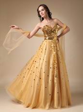 Sweet Heart Golden Sequin Dress For Evening Party Wear