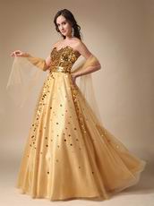 Sweet Heart Golden Sequin Dress For Evening Party Wear