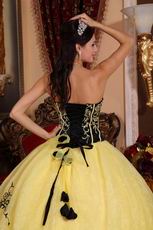 Yellow Embroidery Quinceanera Gown With Handmade Flowers