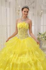 Bright Canary Yellow Cascade Layers Princess Quinceanera Gown