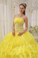 Bright Canary Yellow Cascade Layers Princess Quinceanera Gown