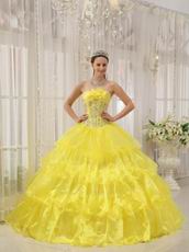 Bright Canary Yellow Cascade Layers Princess Quinceanera Gown