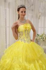 Bright Canary Yellow Cascade Layers Princess Quinceanera Gown