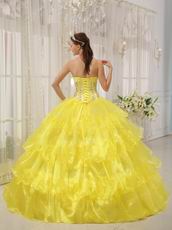 Bright Canary Yellow Cascade Layers Princess Quinceanera Gown