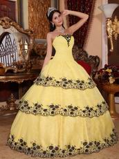 Moon Yellow Lace Cascade Layers Skirt Quinceanera Gown