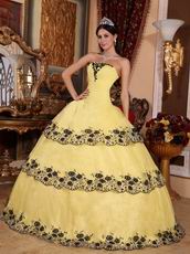 Moon Yellow Lace Cascade Layers Skirt Quinceanera Gown