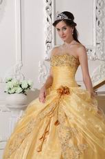 Sweetheart Golden Yellow Quinceanera Gown With Flower