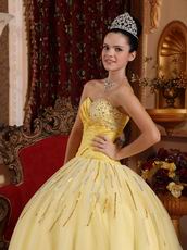 Light Yellow Sweetheart Crystals Decorate Quinceanera Dress
