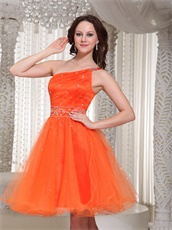 Lace-up Orange Maiden Homecoming Dress With One Shoulder Short Skirt