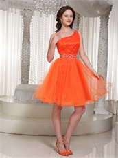 Lace-up Orange Maiden Homecoming Dress With One Shoulder Short Skirt