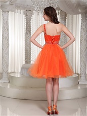 Lace-up Orange Maiden Homecoming Dress With One Shoulder Short Skirt