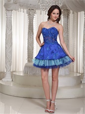 Stylish Royal Blue and Sky Blue 3 Layers Prom Dress Lucid Basque Waist