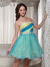 Multi-color Cross Ruching Aqua And Yellow Mini Prom Dress For Commencement