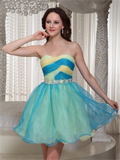 Multi-color Cross Ruching Aqua And Yellow Mini Prom Dress For Commencement